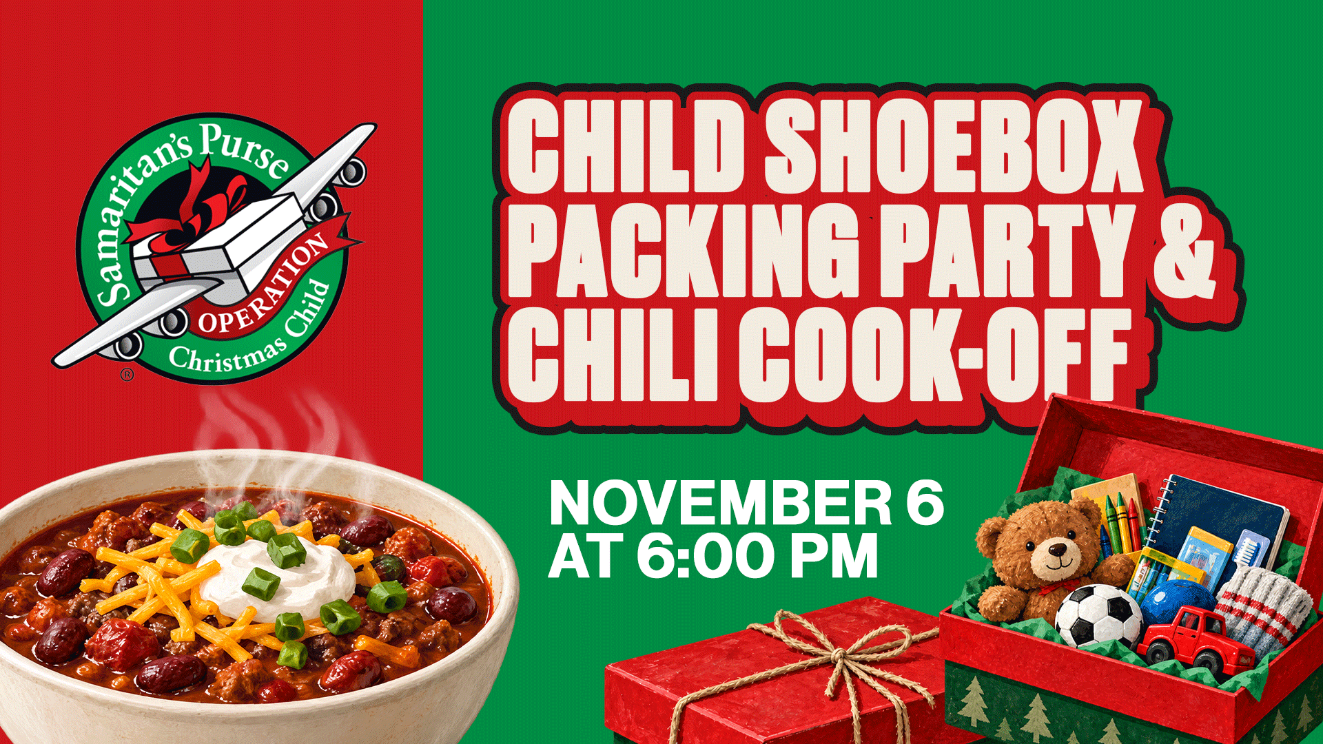 Featured image for Child Shoebox Packing Party & Chili Cook-Off